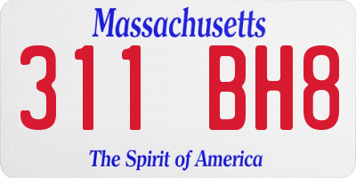 MA license plate 311BH8