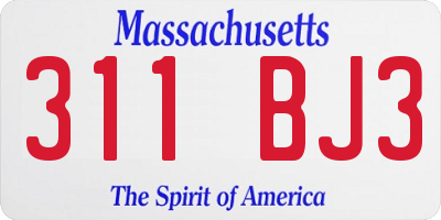 MA license plate 311BJ3