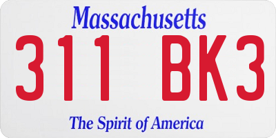 MA license plate 311BK3