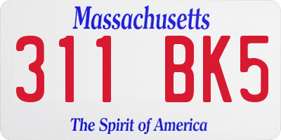 MA license plate 311BK5