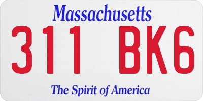 MA license plate 311BK6