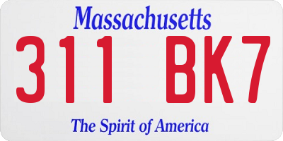 MA license plate 311BK7
