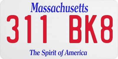 MA license plate 311BK8