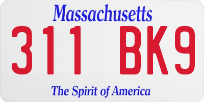 MA license plate 311BK9