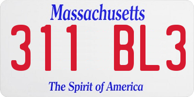 MA license plate 311BL3