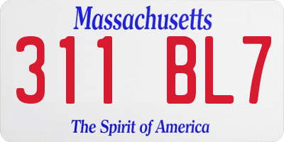 MA license plate 311BL7