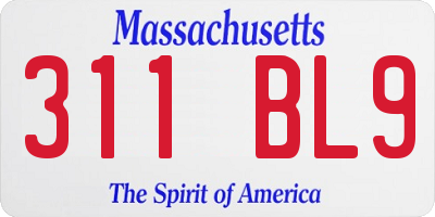 MA license plate 311BL9