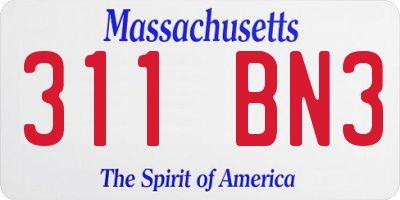 MA license plate 311BN3