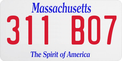MA license plate 311BO7