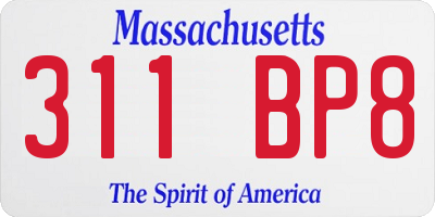 MA license plate 311BP8