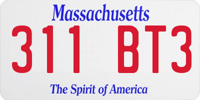 MA license plate 311BT3