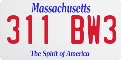 MA license plate 311BW3