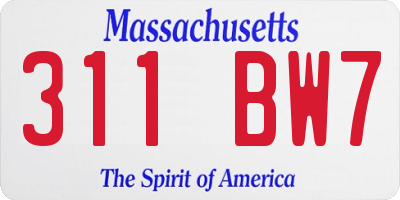 MA license plate 311BW7