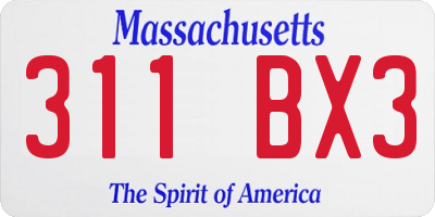 MA license plate 311BX3