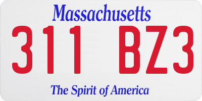 MA license plate 311BZ3