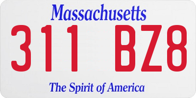 MA license plate 311BZ8