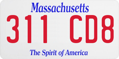 MA license plate 311CD8