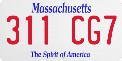 MA license plate 311CG7