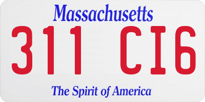 MA license plate 311CI6