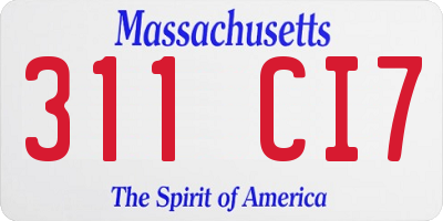 MA license plate 311CI7