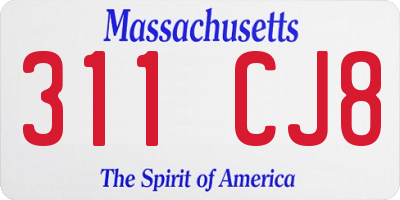 MA license plate 311CJ8