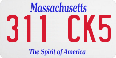 MA license plate 311CK5