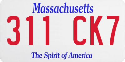 MA license plate 311CK7