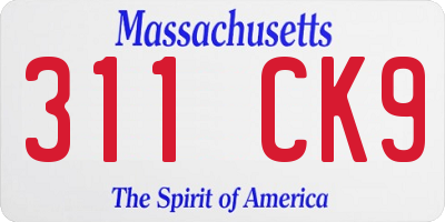 MA license plate 311CK9