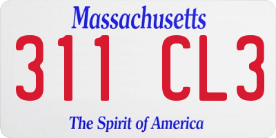 MA license plate 311CL3