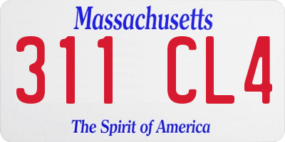 MA license plate 311CL4