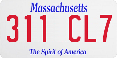 MA license plate 311CL7