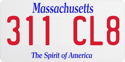 MA license plate 311CL8