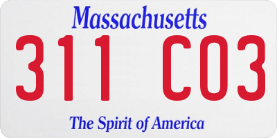 MA license plate 311CO3
