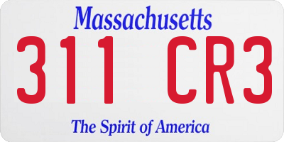 MA license plate 311CR3
