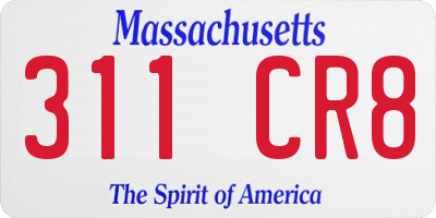 MA license plate 311CR8