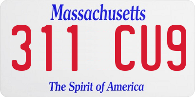 MA license plate 311CU9