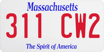 MA license plate 311CW2