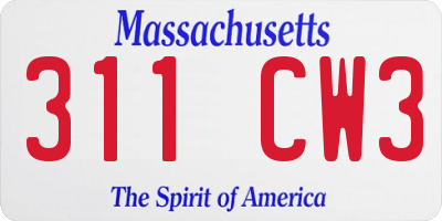 MA license plate 311CW3