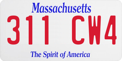 MA license plate 311CW4