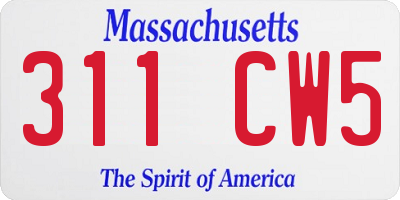 MA license plate 311CW5