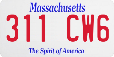 MA license plate 311CW6