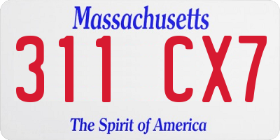 MA license plate 311CX7