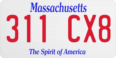 MA license plate 311CX8