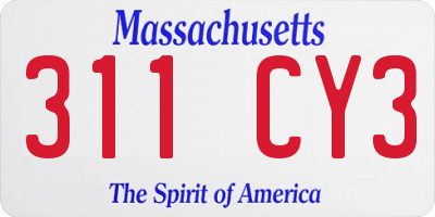 MA license plate 311CY3