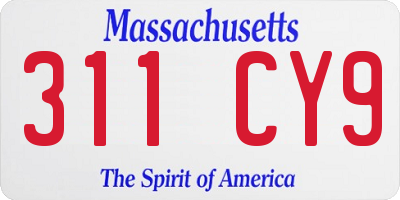 MA license plate 311CY9