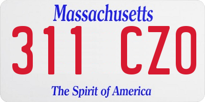 MA license plate 311CZ0