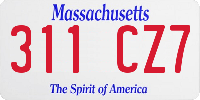 MA license plate 311CZ7