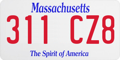 MA license plate 311CZ8