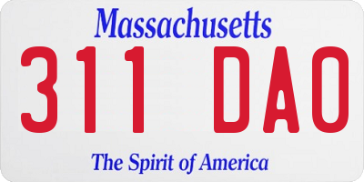MA license plate 311DA0