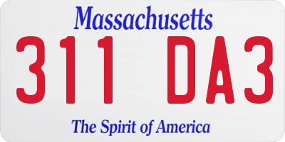 MA license plate 311DA3